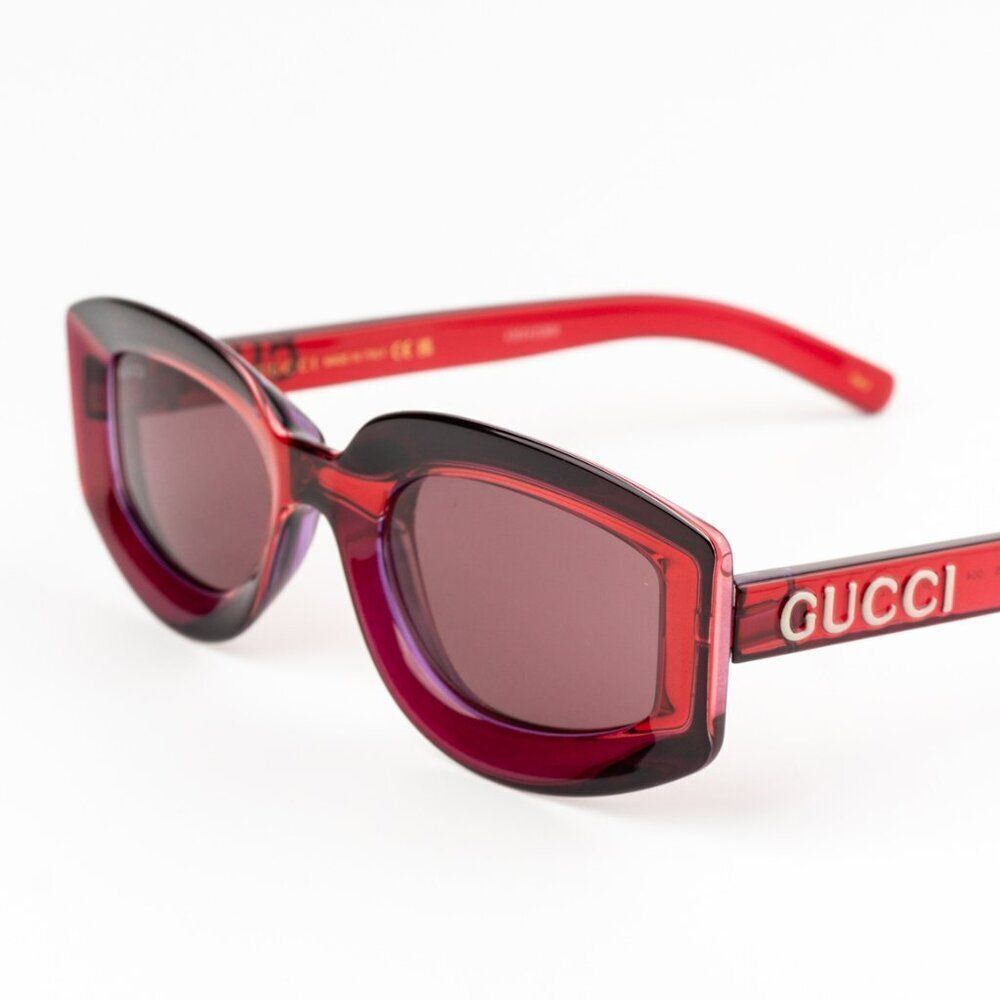 NEW Gucci GG1719S 004 Transparent Red Violet Women Square Sunglasses GG 1719S - Picture 6 of 12
